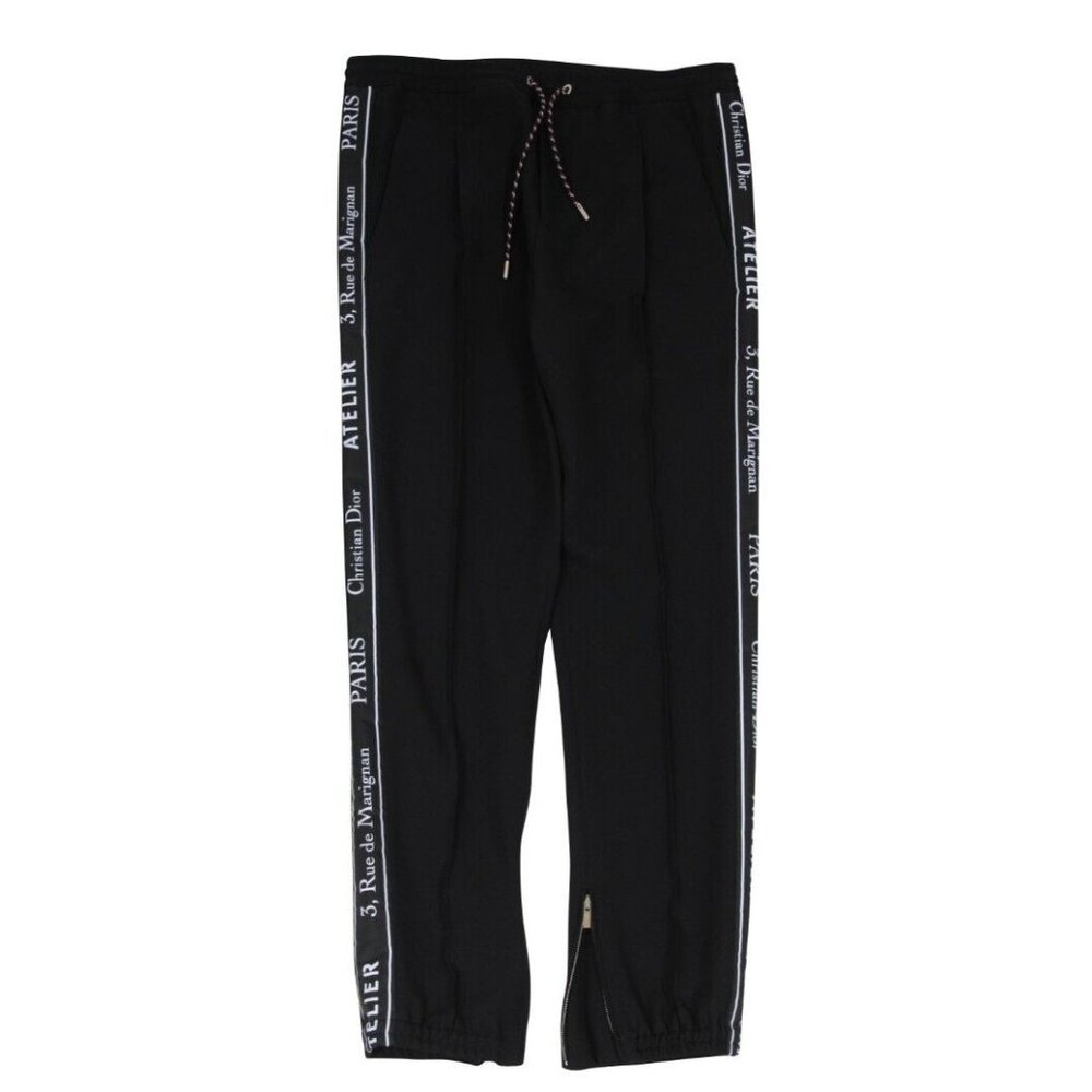 Christian Dior Mens Atelier Track Pants 48 Medium Black White Wool Logo Trousers